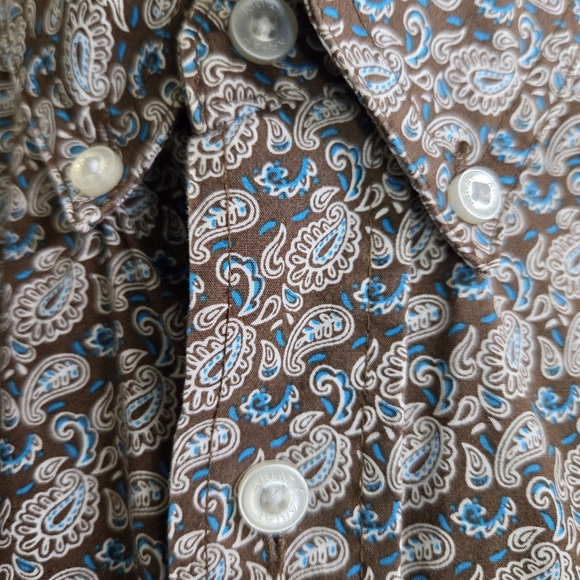 Ariat Mens Brown With Blue Paisley Casual Button Down Shirt Size Small - Picture 3 of 8